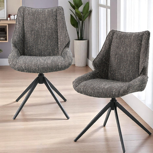 Brown Gray Chenille 360° Swivel Dining Chair - 1st Choice Furniture Direct
