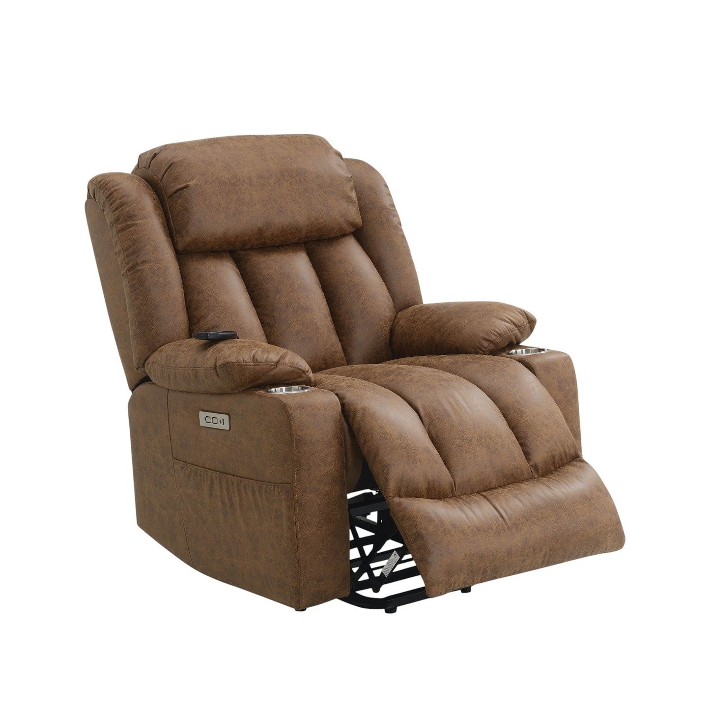 Brown Leather Aire Power Recliner W/Lift & Heating & Massage - 1st Choice Furniture Direct