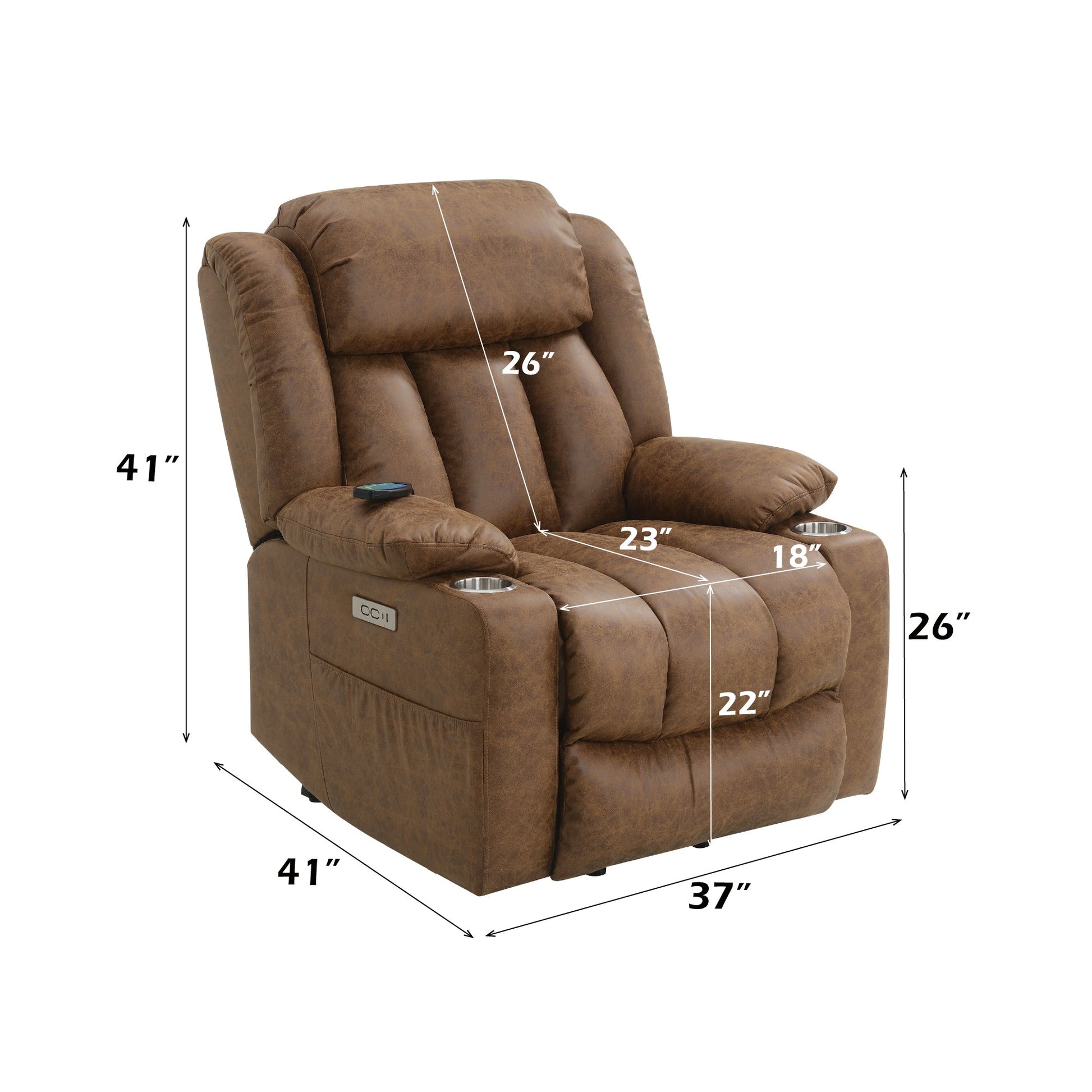 Brown Leather Aire Power Recliner W/Lift & Heating & Massage - 1st Choice Furniture Direct