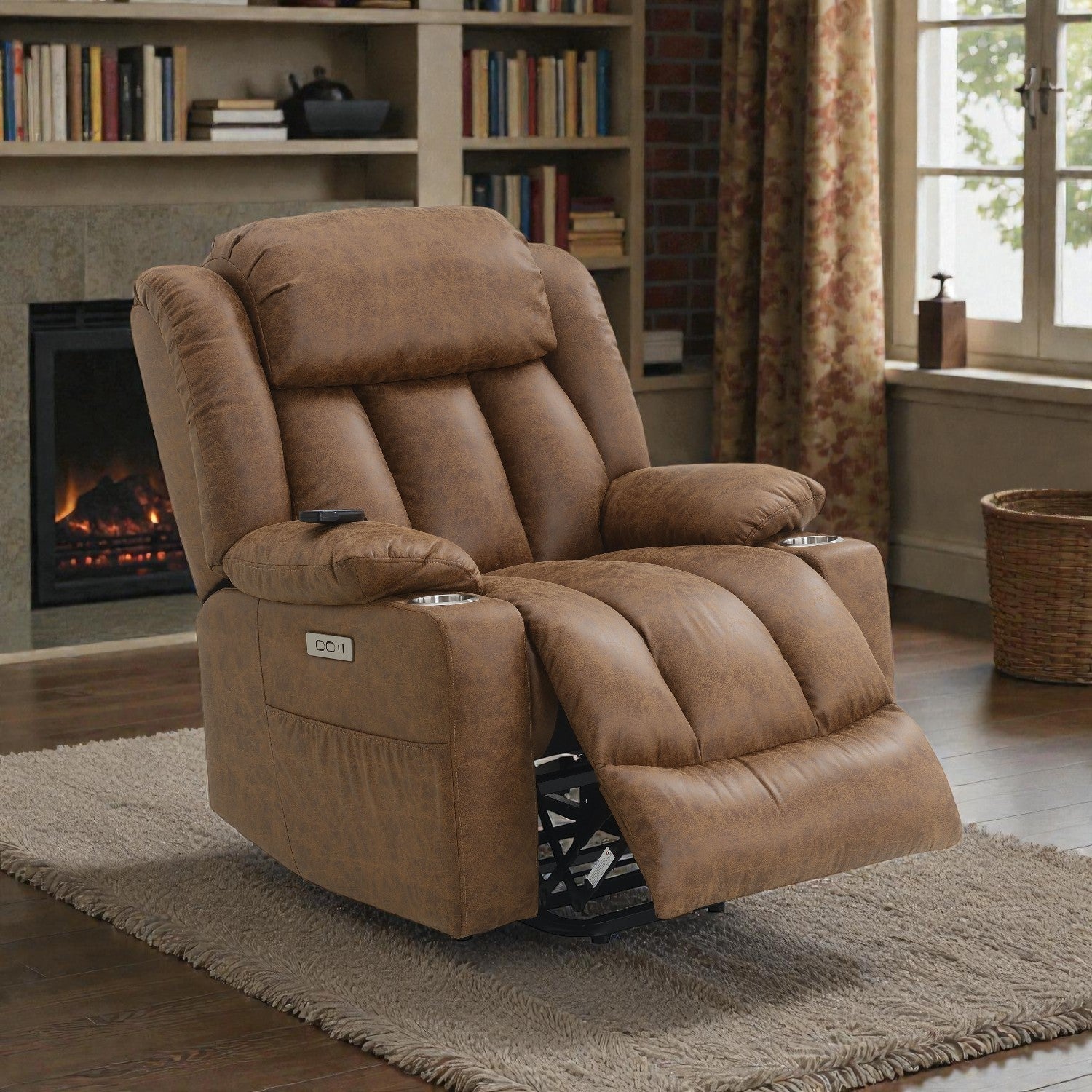 Brown Leather Aire Power Recliner W/Lift & Heating & Massage - 1st Choice Furniture Direct