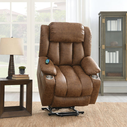 Brown Leather Aire Power Recliner W/Lift & Heating & Massage - 1st Choice Furniture Direct