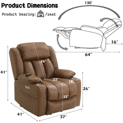 Brown Leather Aire Power Recliner W/Lift & Heating & Massage - 1st Choice Furniture Direct