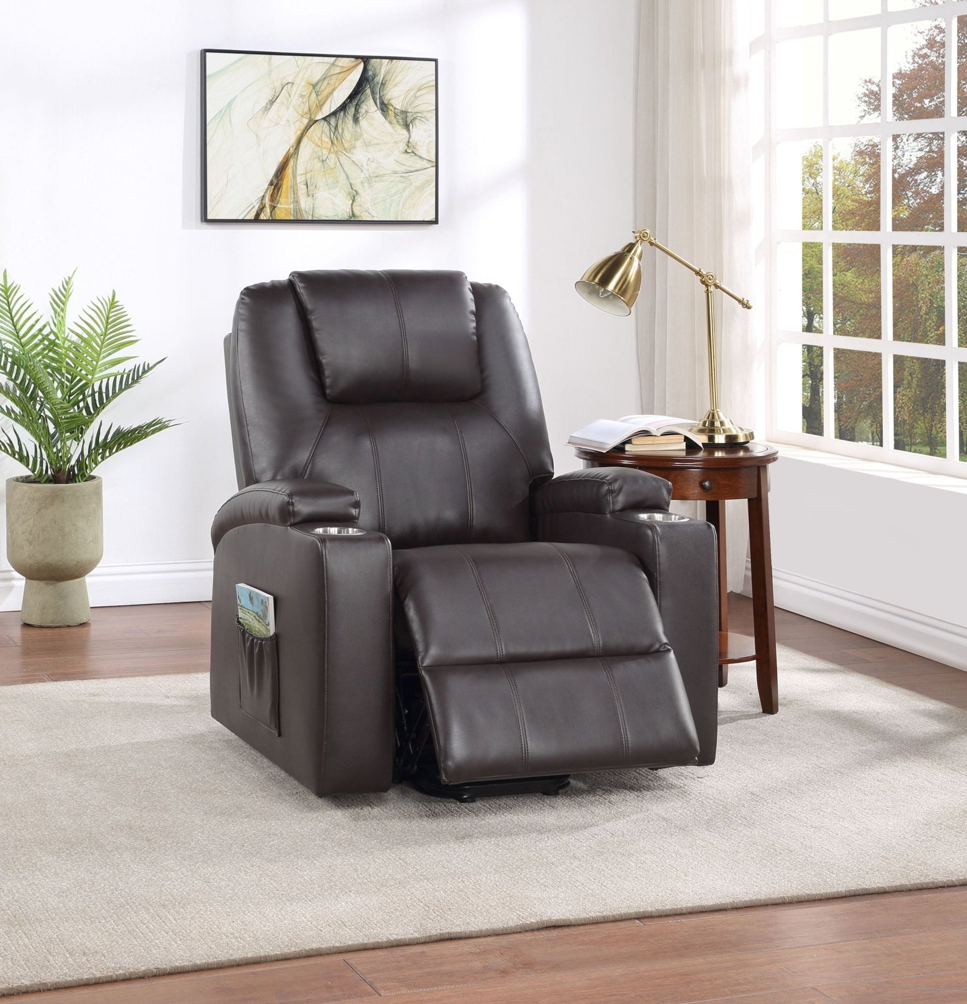 Brown Leather Recliner Aire w/Power Lift & Massage - 1st Choice Furniture Direct