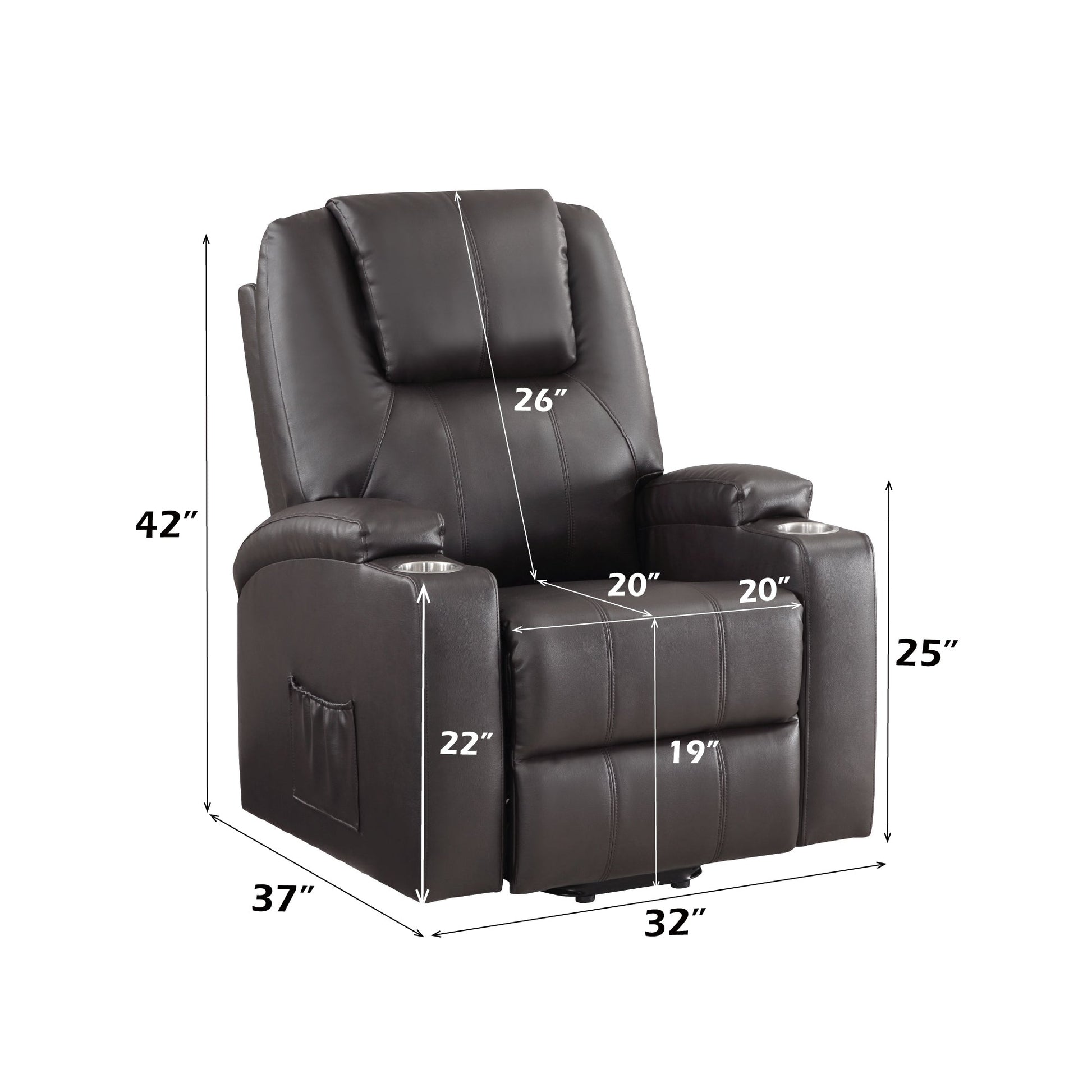 Brown Leather Recliner Aire w/Power Lift & Massage - 1st Choice Furniture Direct