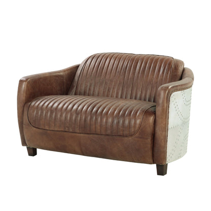 Brown Top Grain Leather Aviator Loveseat - 1st Choice Furniture Direct