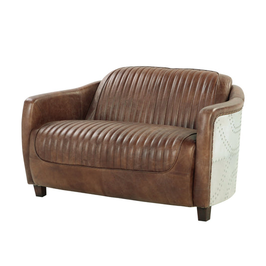 Brown Top Grain Leather Aviator Loveseat - 1st Choice Furniture Direct
