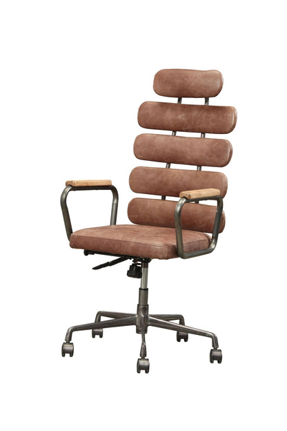 Brown Top Grain Leather Executive Office Chair with Swivel & Adjustable Height - 1st Choice Furniture Direct