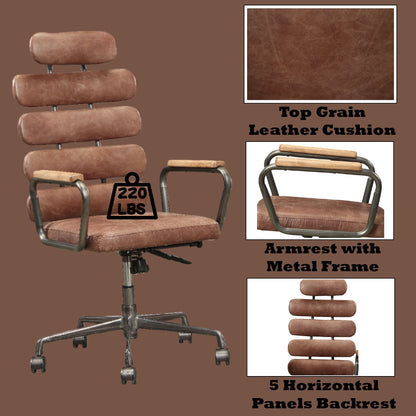 Brown Top Grain Leather Executive Office Chair with Swivel & Adjustable Height - 1st Choice Furniture Direct