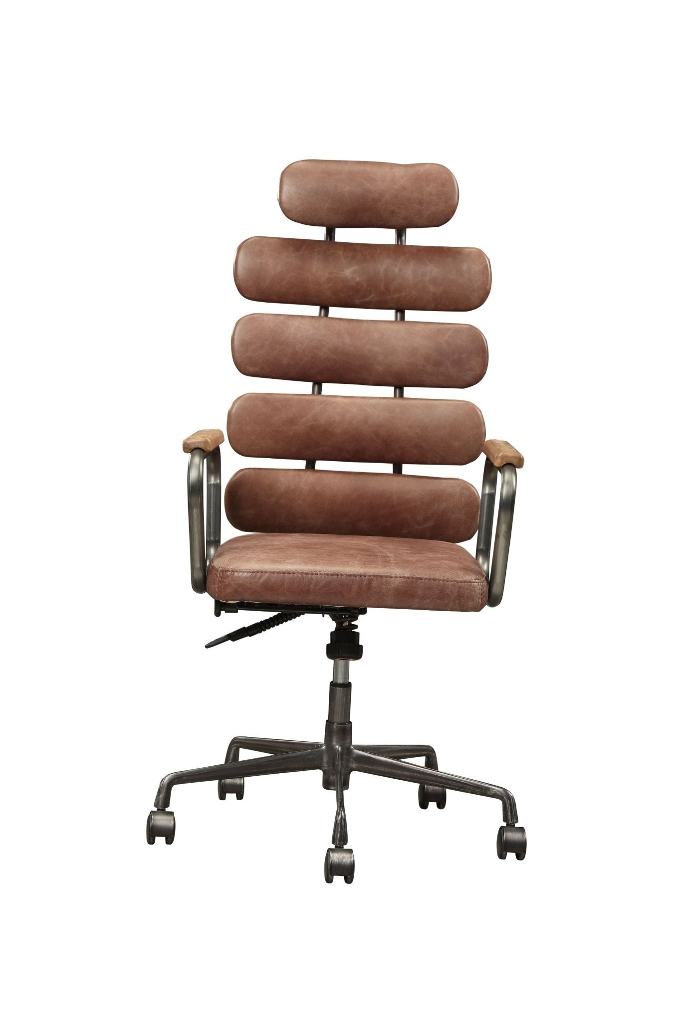Brown Top Grain Leather Executive Office Chair with Swivel & Adjustable Height - 1st Choice Furniture Direct