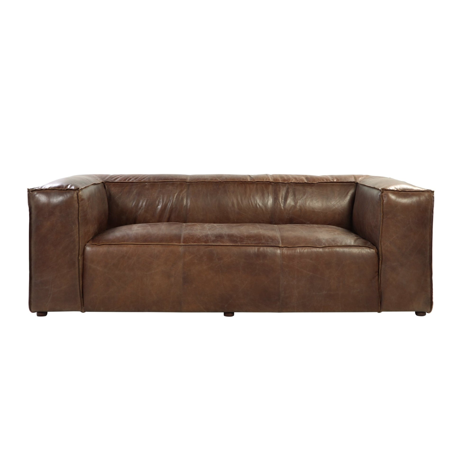 Brown Top Grain Leather Sofa with Shelter Back - 1st Choice Furniture Direct