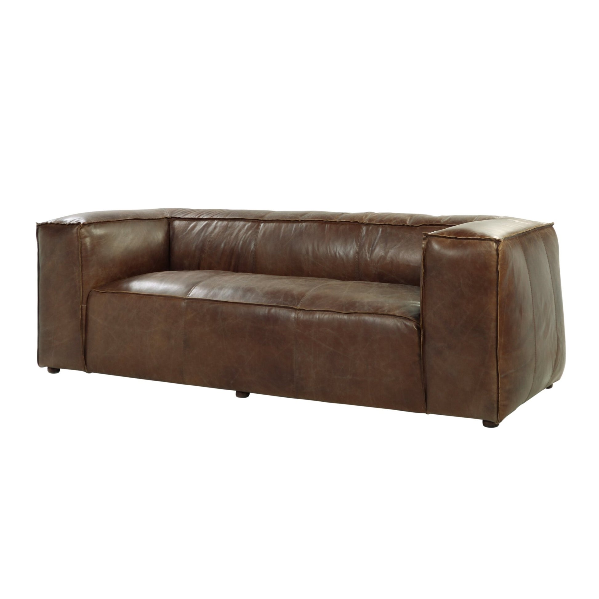 Brown Top Grain Leather Sofa with Shelter Back - 1st Choice Furniture Direct