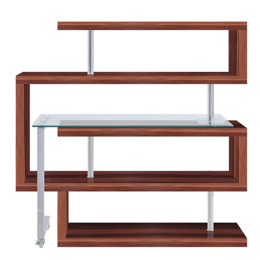 Buck II Clear Glass, Chrome & Walnut High Gloss Finish Writing Desk W/Bookshelf (Writing Desk w/Swivel Function 360) - 1st Choice Furniture Direct