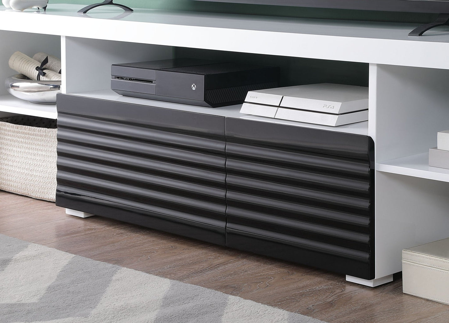 Buck II White & Black High Gloss Finish TV Stand - 1st Choice Furniture Direct