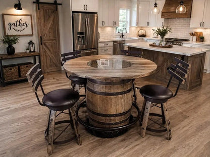 Buffalo Trace Whiskey Barrel Pub Table Set with 4 Stools - 1st Choice Furniture Direct