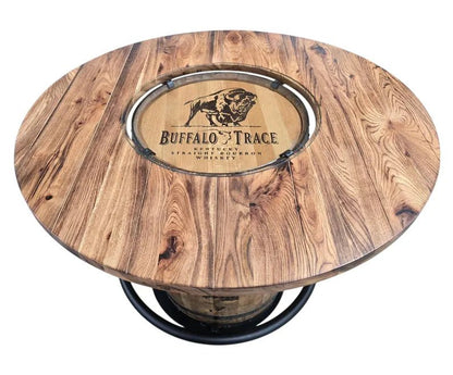 Buffalo Trace® Whiskey Barrel Table with Glass Top | Handmade Bourbon Barrel Bar Table (48” & 56”) - 1st Choice Furniture Direct