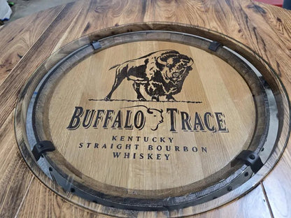 Buffalo Trace® Whiskey Barrel Table with Glass Top | Handmade Bourbon Barrel Bar Table (48” & 56”) - 1st Choice Furniture Direct