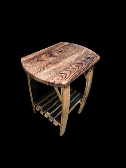 Burnt Hickory Whiskey Barrel Stave End Table | Rustic Handmade Barrel Furniture - 1st Choice Furniture Direct