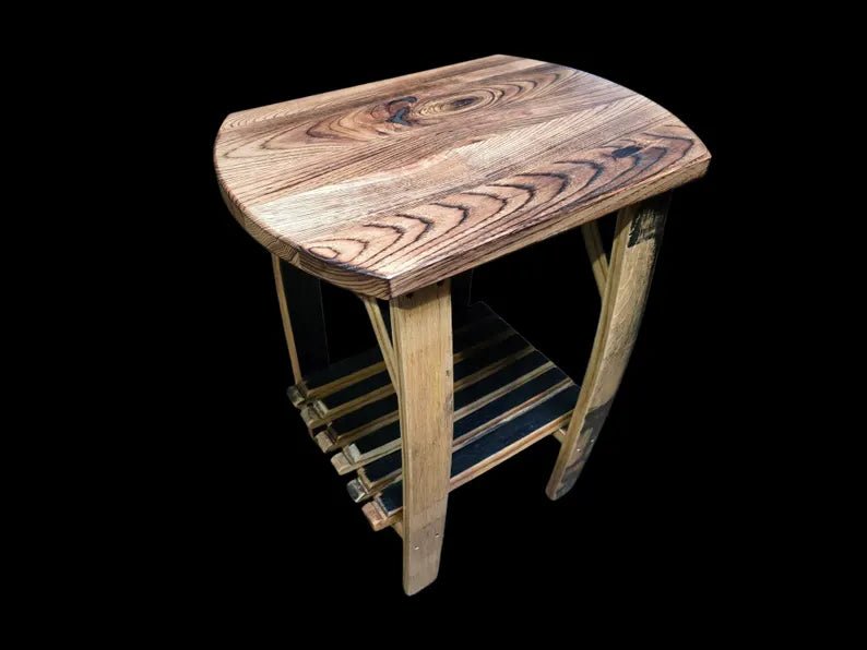Burnt Hickory Whiskey Barrel Stave End Table | Rustic Handmade Barrel Furniture - 1st Choice Furniture Direct