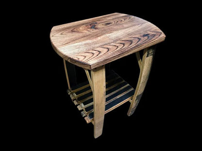 Burnt Hickory Whiskey Barrel Stave End Table | Rustic Handmade Barrel Furniture - 1st Choice Furniture Direct