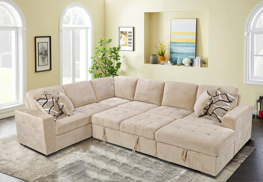 1st Choice 123" Oversized Sectional Sofa with Storage Chaise in Beige