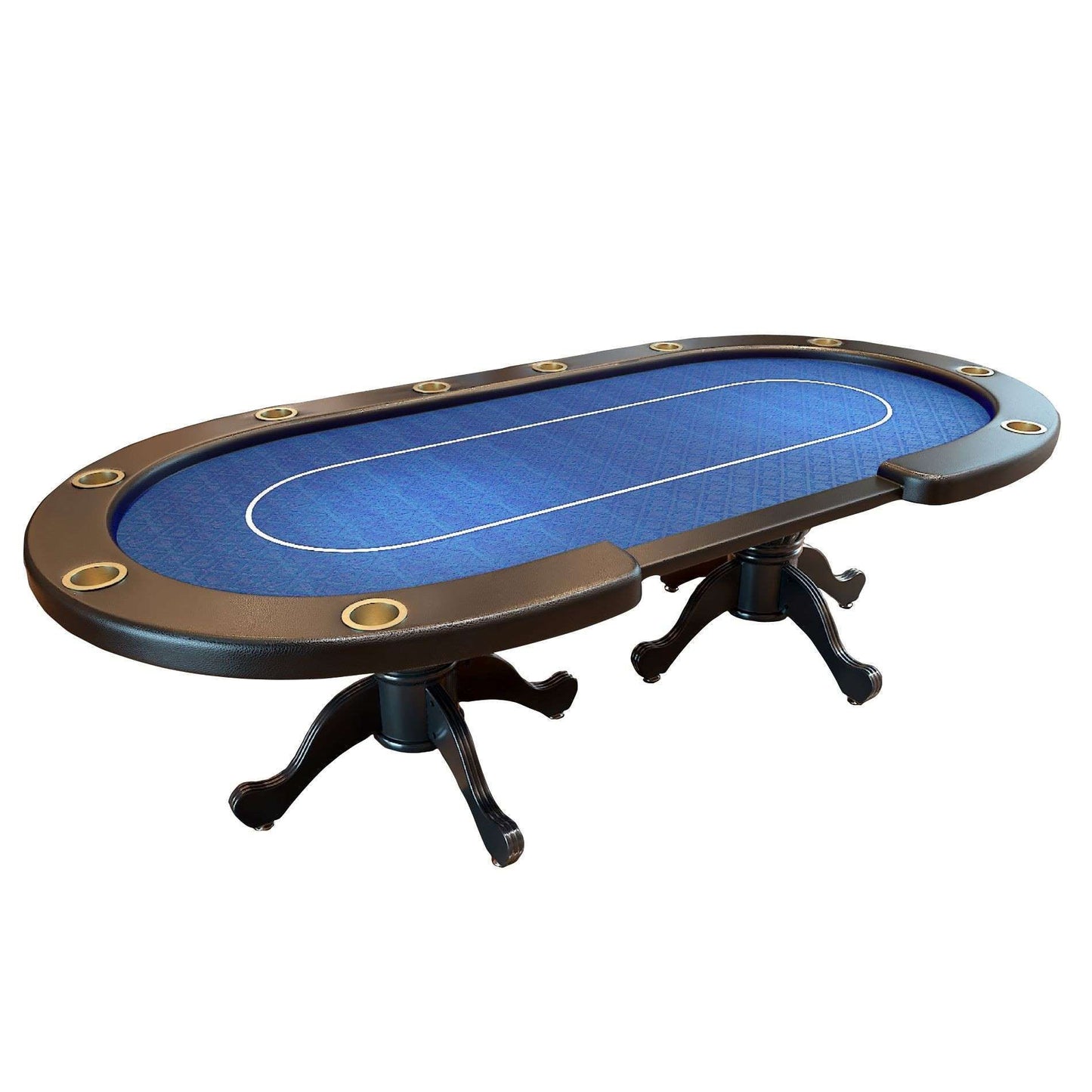 96' Oval Aura Poker Table for 10 Players Texas Holdem Poker Card with Bet Line Felt Surface Jumbo Cup Holders Blue