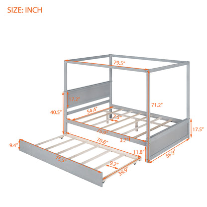 1st Choice Wood Canopy Bed with Trundle Bed Full Size Canopy Platform