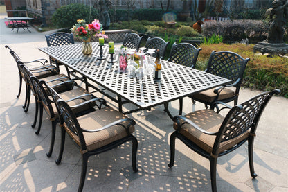 Rectangular 10 - Person 126.38' Long Dining Set with Dupione Brown Cushions