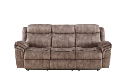 Zubaida Two Tone Chocolate Velvet Recliner Sofa w/USB Port & Drop Down Table