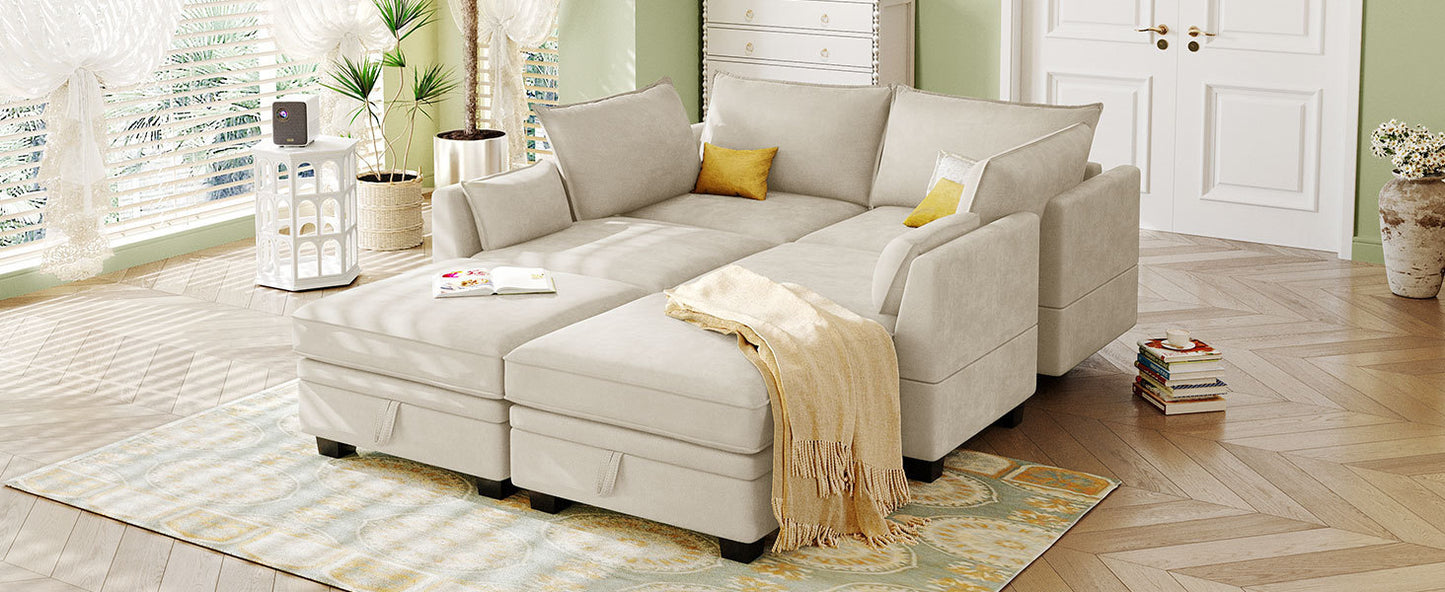 1st Choice Luxury Modern Large U-Shape Sectional Sofa in Beige Linen