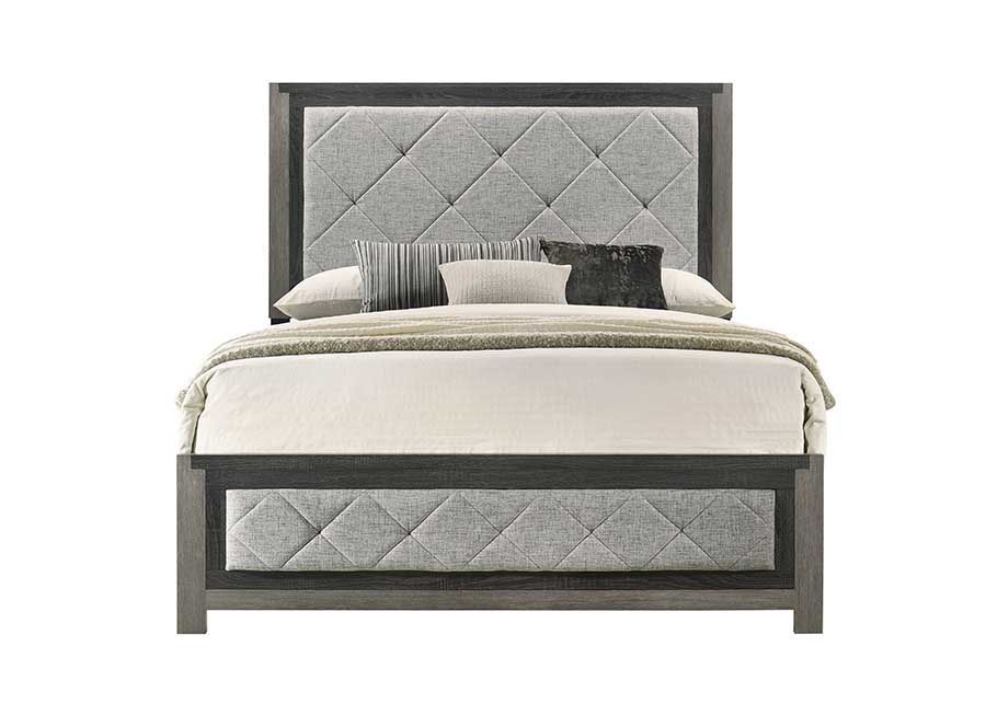 Gray Upholstered Panel Bed | Fabric Bed with Padded Headboard