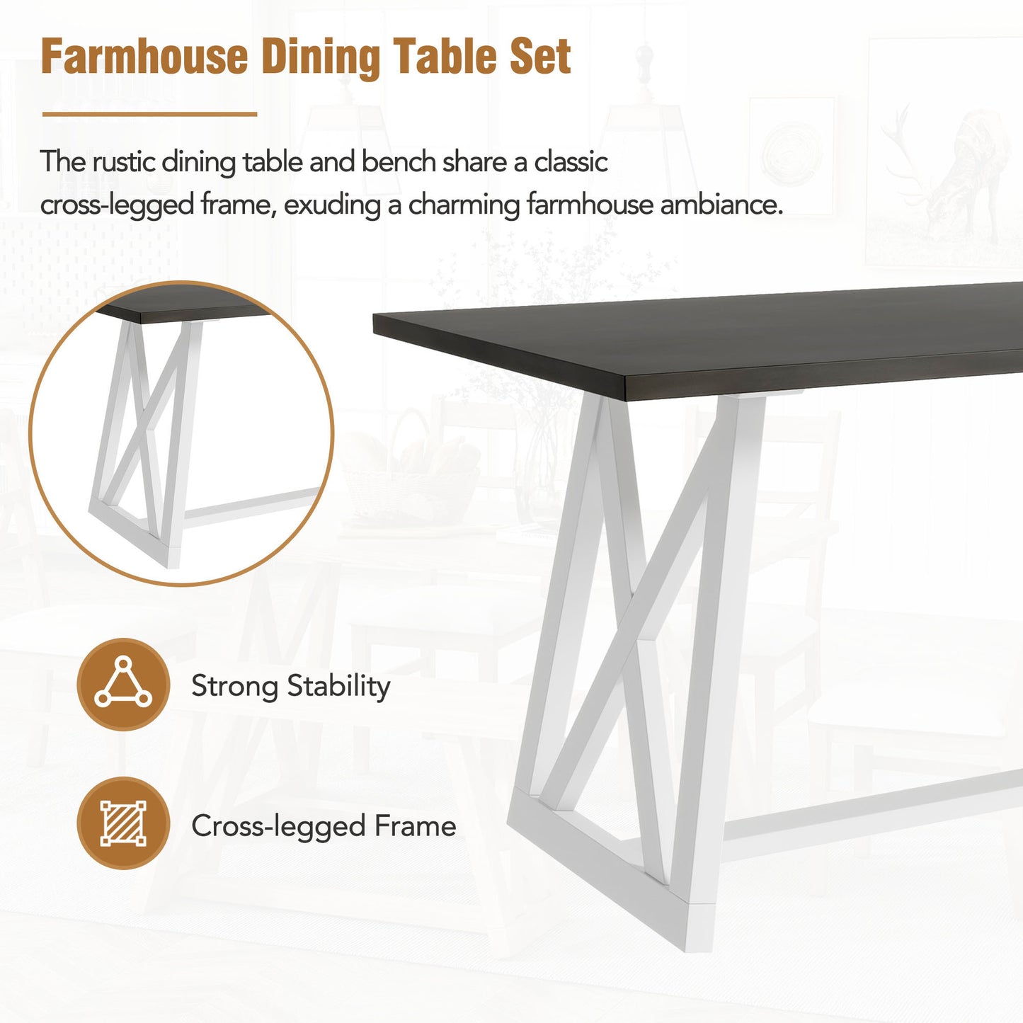 1st Choice Farmhouse dining set with Triangular backrest chairs