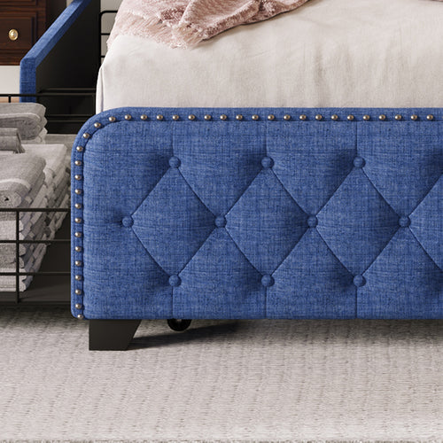 1st Choice Upholstered Platform King Bed Frame with Four Drawers in Blue