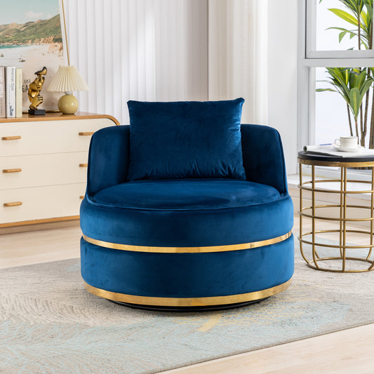 360 Degree Swivel Accent Chair Velvet Modern Upholstered Barrel Chair Over-Sized Soft Chair with Seat Cushion for Living Room, Bedroom, Office, Apartment(Old SKU:WF306867AAC), Blue