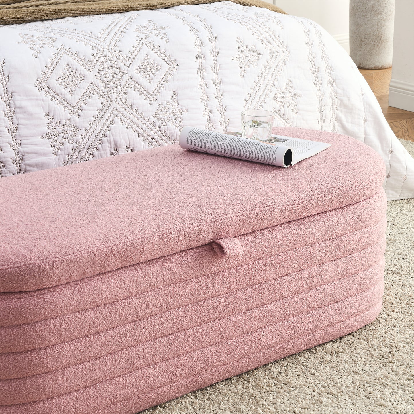 1st Choice Modern Storage Ottoman Bench Upholstered Fabric in Pink