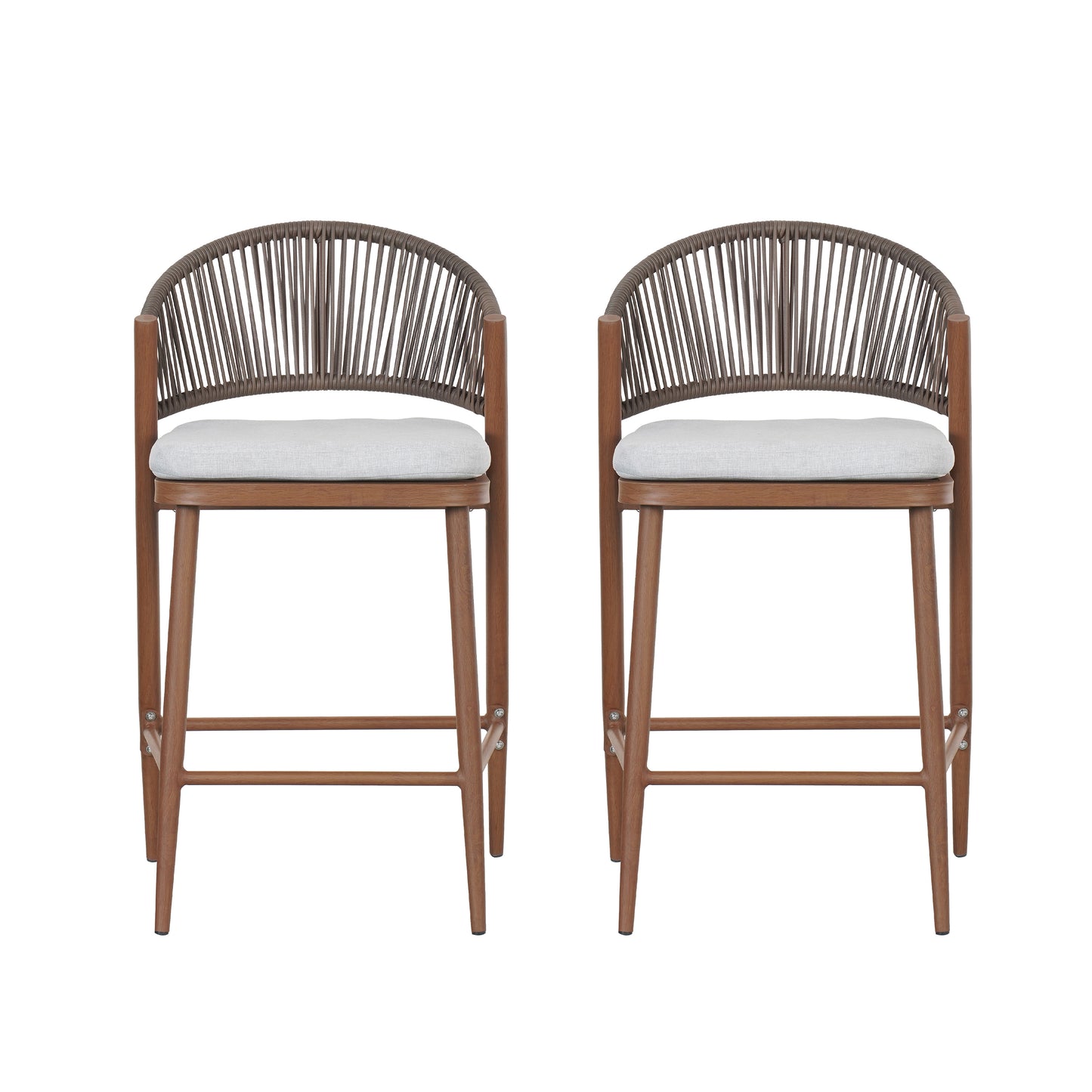 Outdoor Counter Stools Set of 2 – Wicker Teak Finish Aluminum Patio Chairs with Cushions