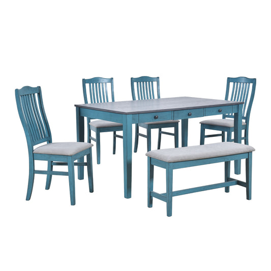 1st Choice Retro Style 6-Piece Wood Dining Table Set with Drawer