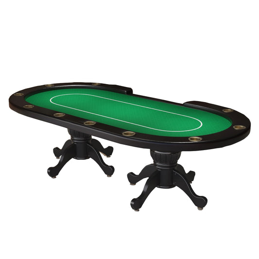 96' Oval Aura Poker Table for 10 Players Texas Holdem Poker Card with Bet Line Felt Surface Jumbo Cup Holders Green