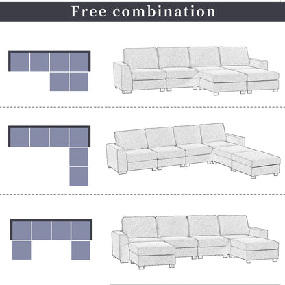 1st Choice 3 Pieces U shaped Sofa with Removable Ottomans in Beige