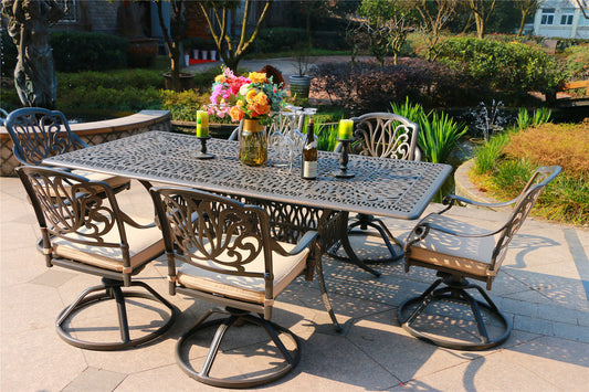 Rectangular 6 - Person 84.25' Long Aluminum Dining Set with Sunbrella Cushions