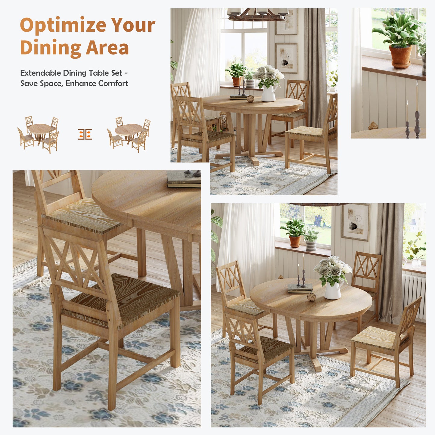 1st Choice 5-Piece Dining Table Set with 4 Cross Back Dining Chairs