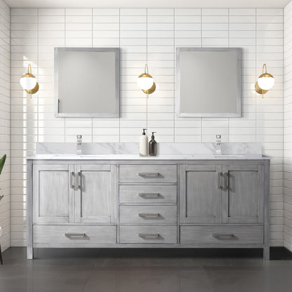 Distressed Grey Double Bath Vanity 80 in. W x 22 in. D, with Carrara Marble Top