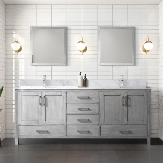 Distressed Grey Double Bath Vanity 80 in. W x 22 in. D, with Carrara Marble Top