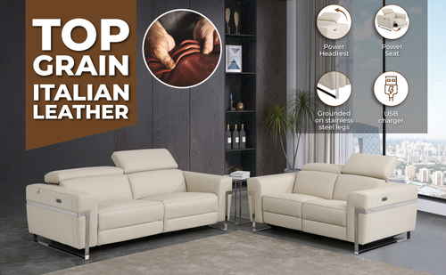 1st Choice Global United Top Grain Italian Leather Sofa with Power Recliner
