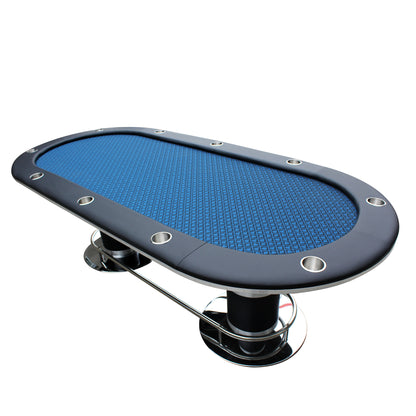 Elite 96' Poker Table for 10 Players Casino Games Oval with Speed Cloth Felt Playing Surface Pedestal Base Cup Holders Blue