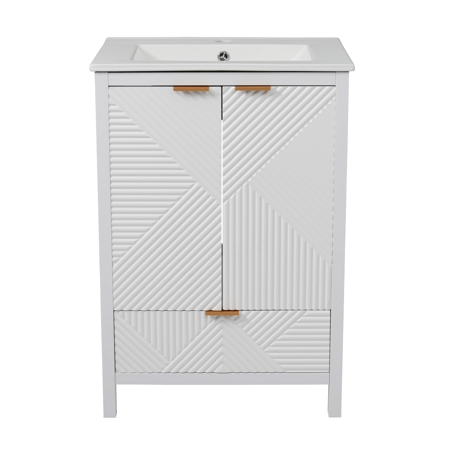 24-Inch Modern White Bathroom Vanity with Ceramic Sink