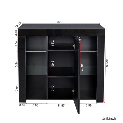 1st Choice Kitchen Sideboard Cupboard with LED Light in Black