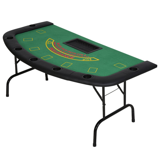 Soozier Poker Table Foldable, 72' Blackjack Table for 7 Players with Chip & Cup Holder, Green Felt