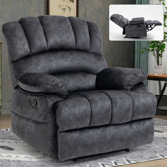 Large Manual Recliner Chair in Fabric for Living Room, Grey