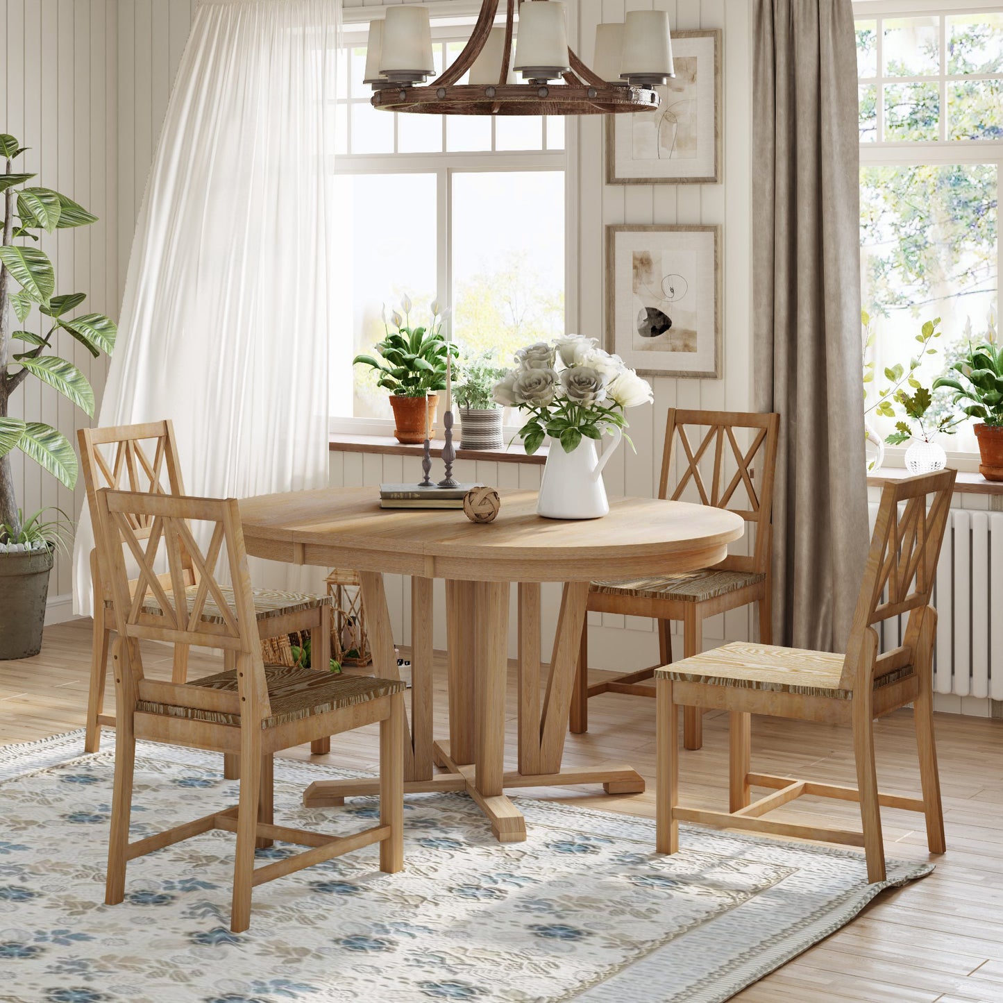 1st Choice 5-Piece Dining Table Set with 4 Cross Back Dining Chairs