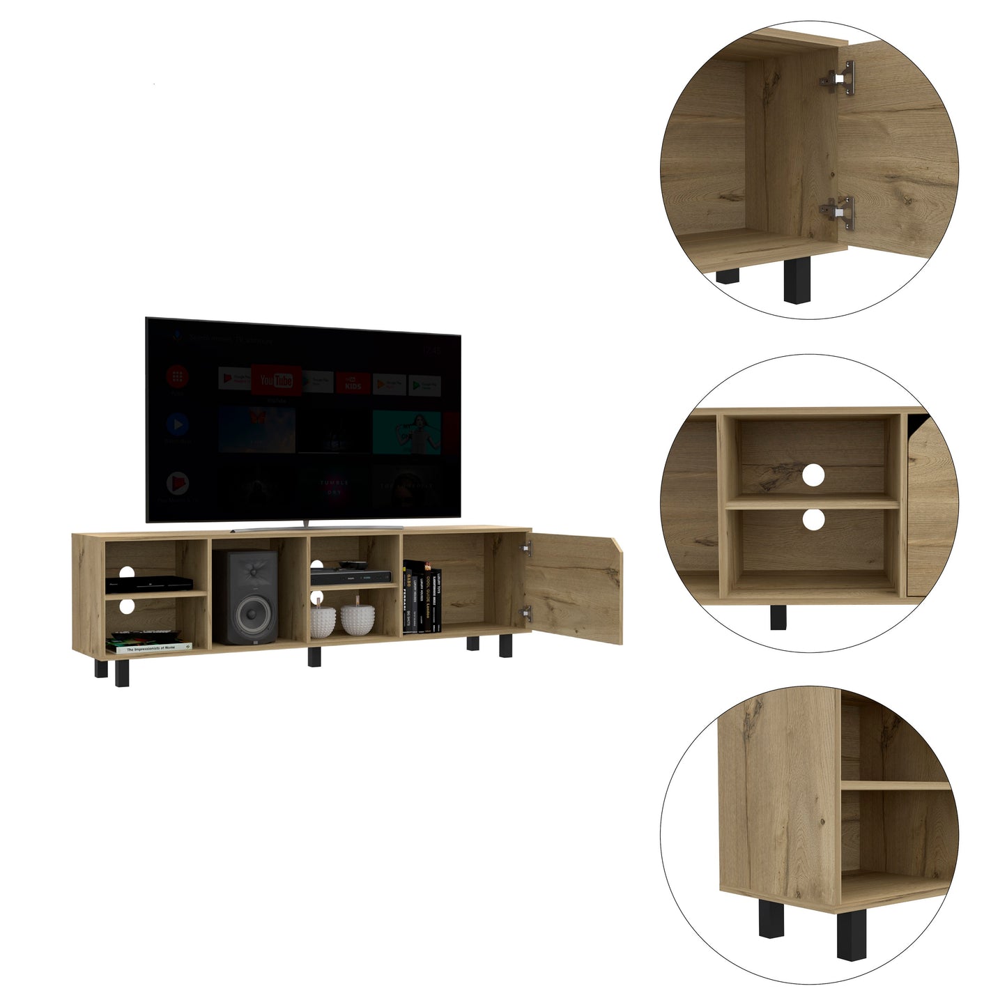 1st Choice Modern Elegant Harwich 5-Shelf TV Stand in Light Oak Finish